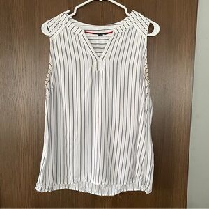 Tommy Hilfiger White and Blue Pinstripe Sleeveless Women's Top